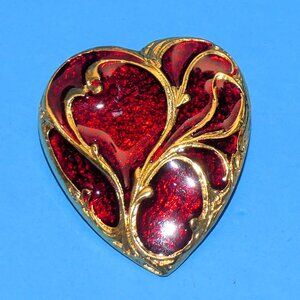 Vintage LIA Heart Brooch Pin Red Enamel Valentine Love Designer LIANNA Signed